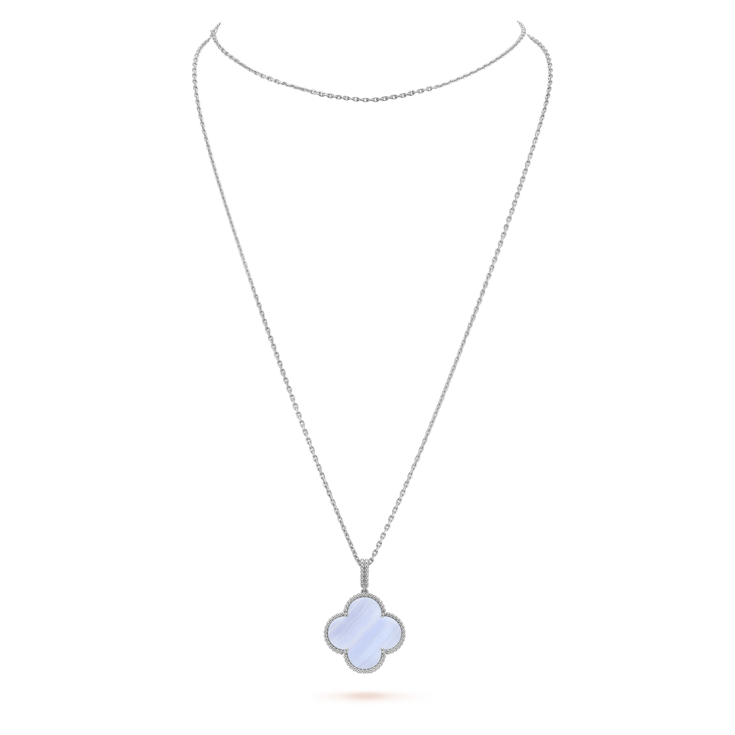 [ORA]CLOVER SILBER CHALCEDON GROßE KLEEHALSKETTE