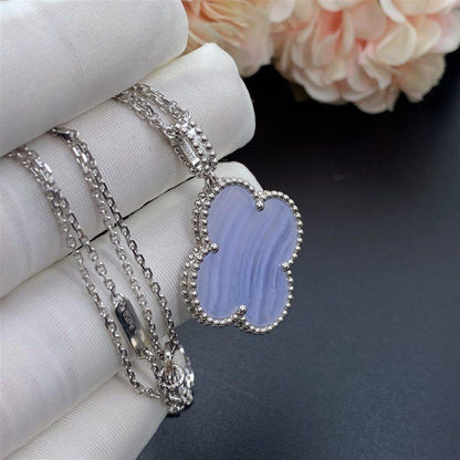 [ORA]CLOVER SILBER CHALCEDON GROßE KLEEHALSKETTE