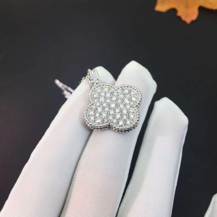 [ORA]CLOVER 25MM SILBER VOLL DIAMANT GROSSE KLEE HALSKEEDE