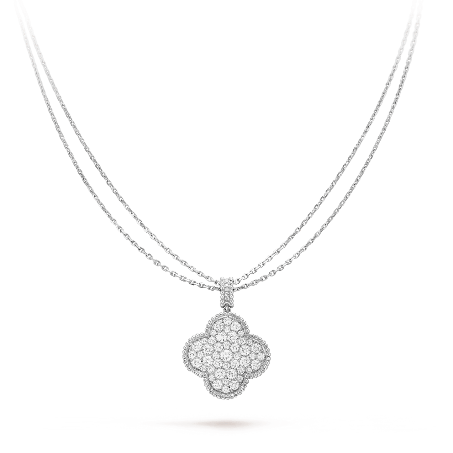 [ORA]CLOVER 25MM SILBER VOLL DIAMANT GROSSE KLEE HALSKEEDE