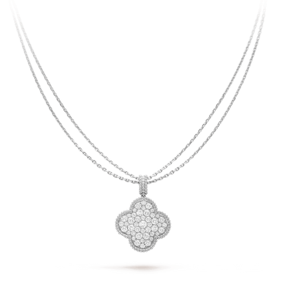 [ORA]CLOVER 25MM SILBER VOLL DIAMANT GROSSE KLEE HALSKEEDE