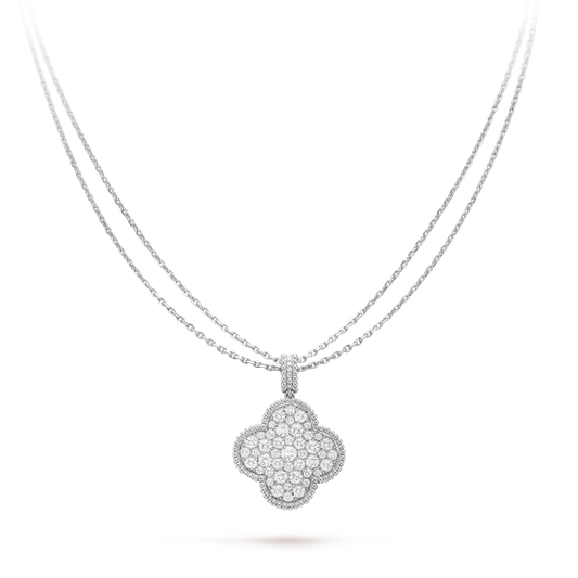 [ORA]CLOVER 25MM SILVER FULL DIAMOND BIG CLOVER NECKLACE