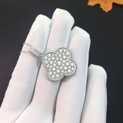 [ORA]CLOVER 25MM SILBER VOLL DIAMANT GROSSE KLEE HALSKEEDE