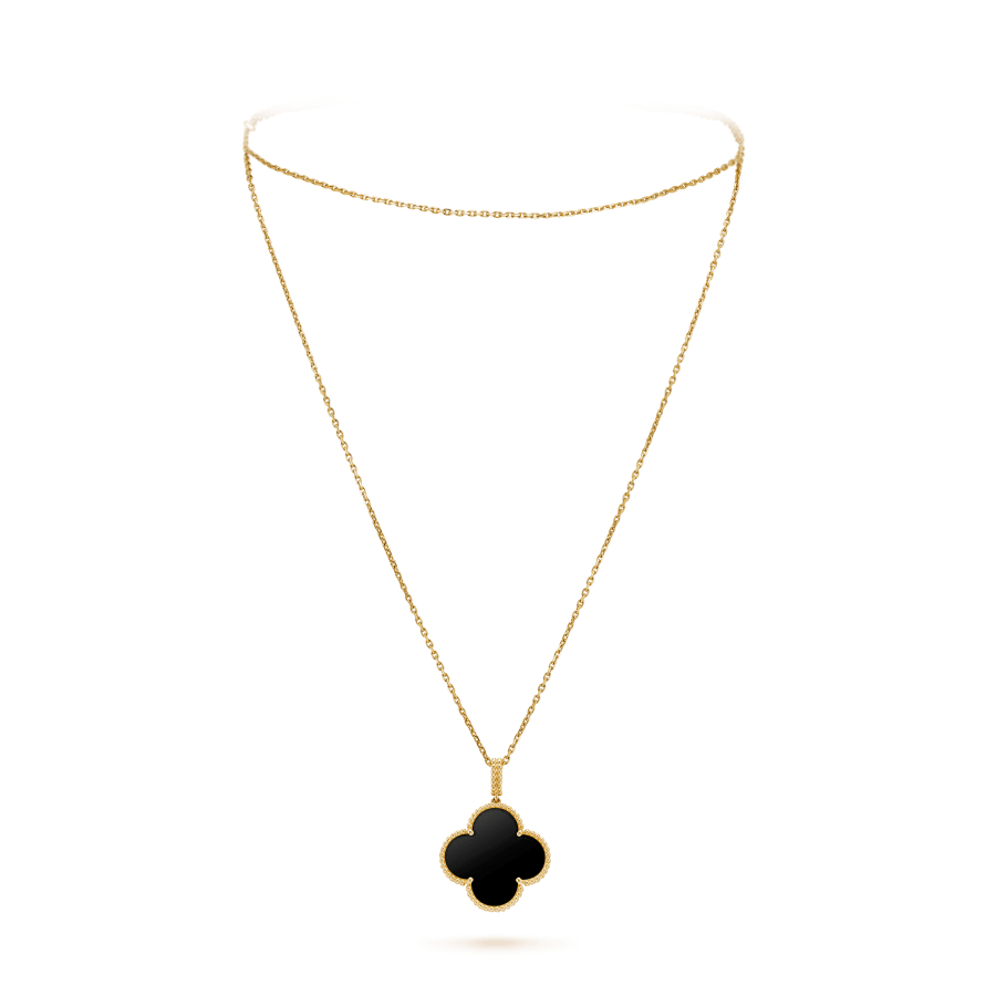 [ORA]CLOVER 25MM GOLD ONYX GROSSE KLEEHALSKETTE
