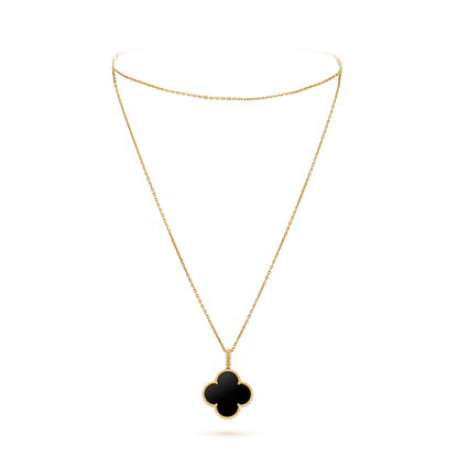 [ORA]CLOVER 25MM GOLD ONYX GROSSE KLEEHALSKETTE