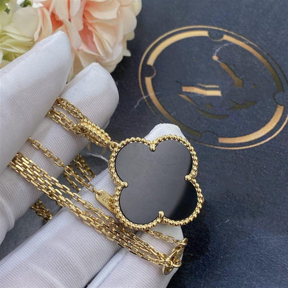 [ORA]CLOVER 25MM GOLD ONYX GROSSE KLEEHALSKETTE