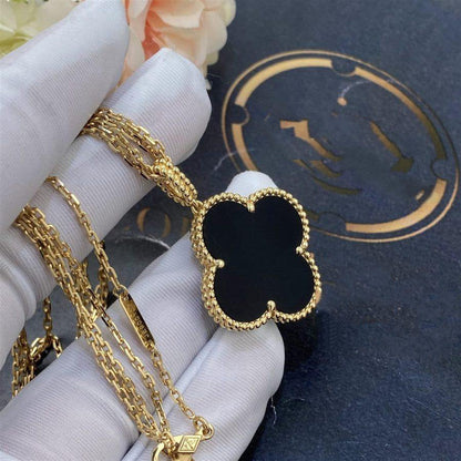 [ORA]CLOVER 25MM GOLD ONYX GROSSE KLEEHALSKETTE