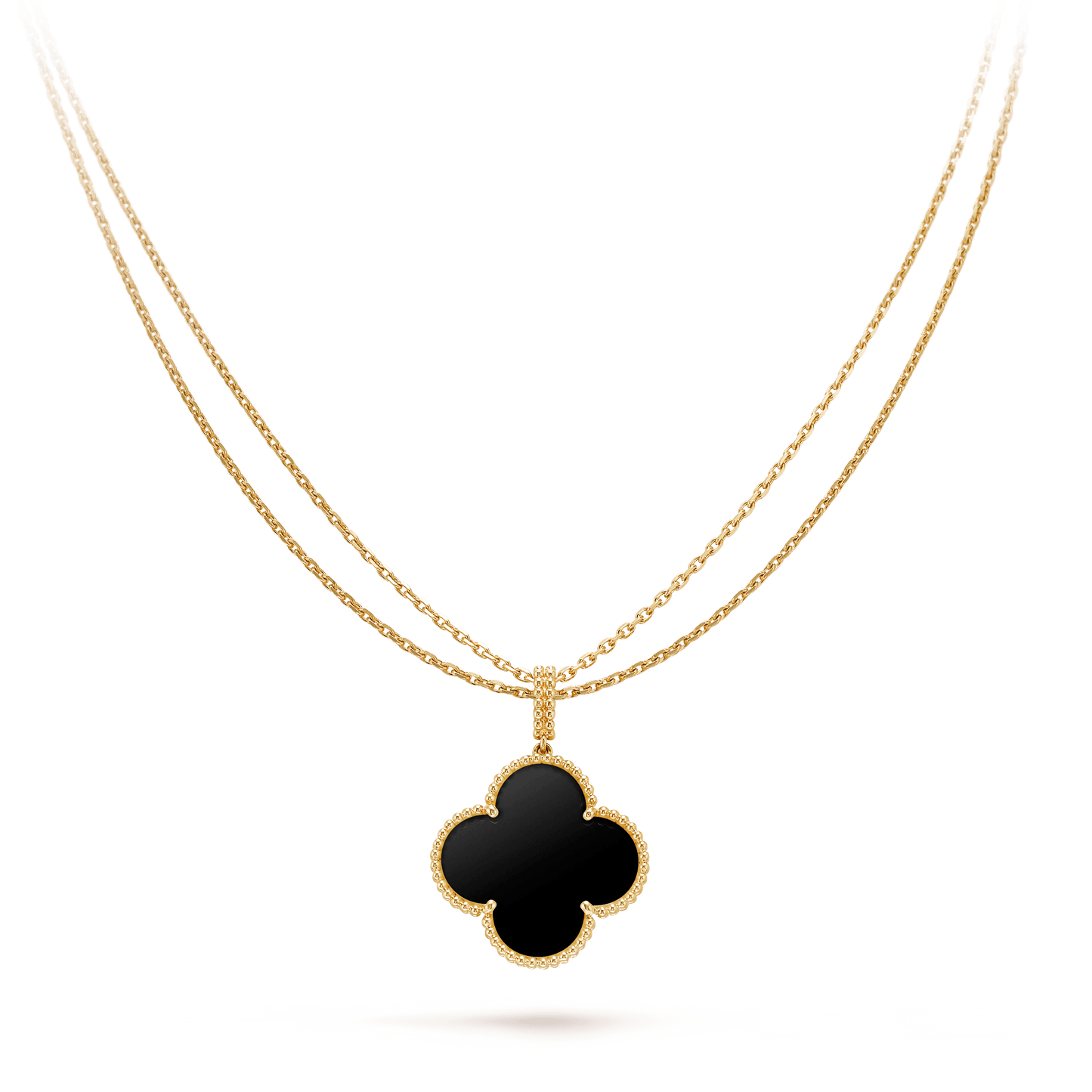 [ORA]CLOVER 25MM GOLD ONYX GROSSE KLEEHALSKETTE