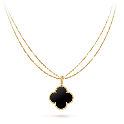 [ORA]CLOVER 25MM GOLD ONYX GROSSE KLEEHALSKETTE