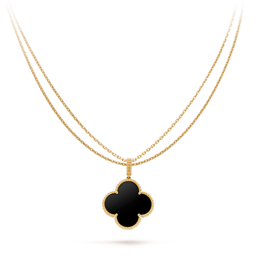 [ORA]CLOVER 25MM GOLD ONYX BIG CLOVER NECKLACE