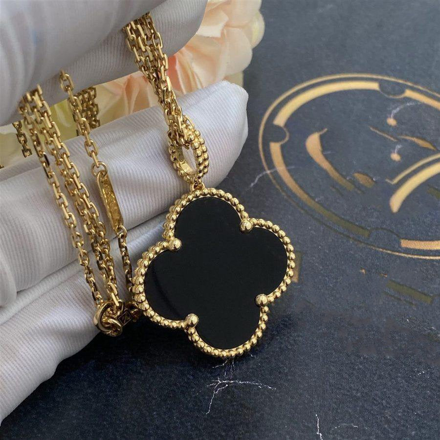 [ORA]CLOVER 25MM GOLD ONYX GROSSE KLEEHALSKETTE