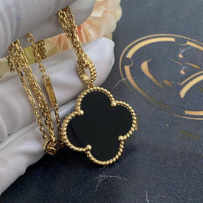 [ORA]CLOVER 25MM GOLD ONYX GROSSE KLEEHALSKETTE