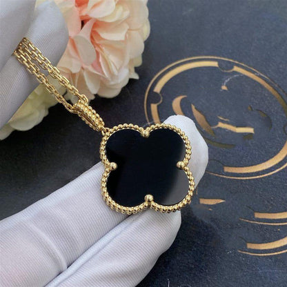 [ORA]CLOVER 25MM GOLD ONYX GROSSE KLEEHALSKETTE