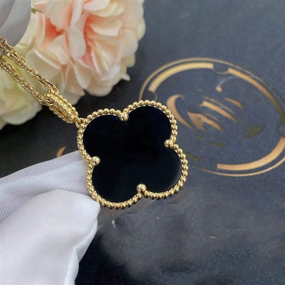 [ORA]CLOVER 25MM GOLD ONYX GROSSE KLEEHALSKETTE