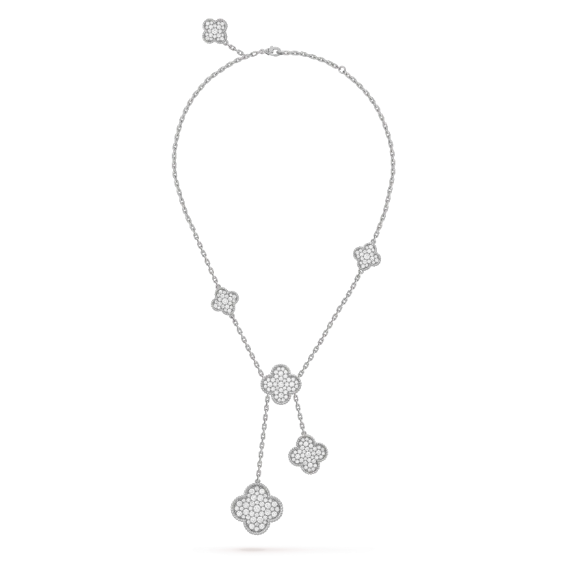 [ORA]CLOVER 5 MOTIFS SILVER DIAMONDS NECKLACE