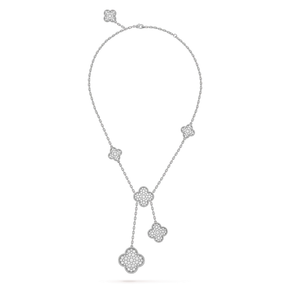 [ORA]CLOVER 5 MOTIFS SILVER DIAMONDS NECKLACE