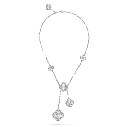 [ORA]CLOVER 5 MOTIFS SILVER DIAMONDS NECKLACE