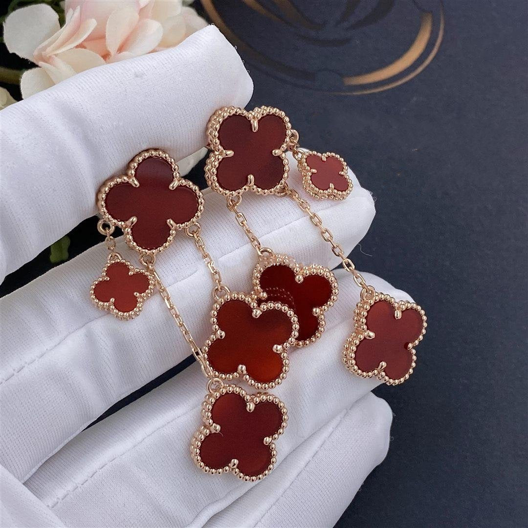[ORA]CLOVER EARRINGS CARNELIAN 4 MOTIFS PINK GOLD