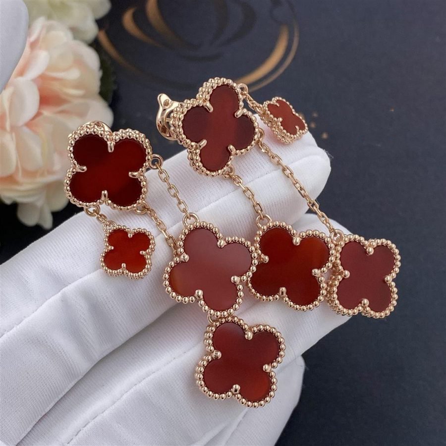 [ORA]CLOVER EARRINGS CARNELIAN 4 MOTIFS PINK GOLD