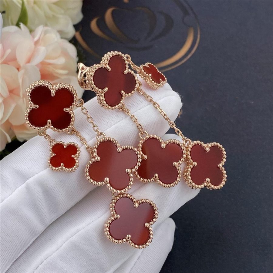 [ORA]CLOVER EARRINGS CARNELIAN 4 MOTIFS PINK GOLD
