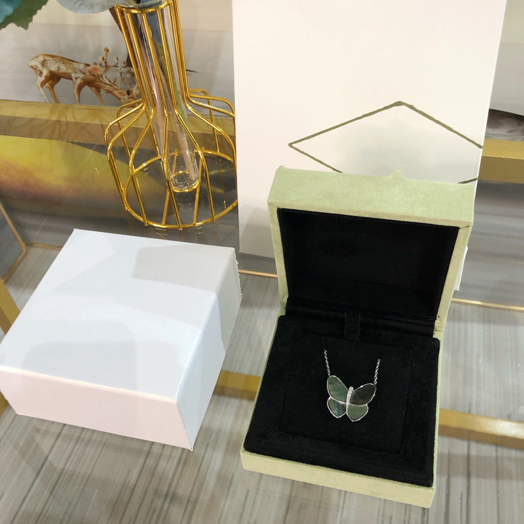 [ORA]GROSSER SCHMETTERLING SILBER ANHÄNGER DIAMANTENHALSKETTE