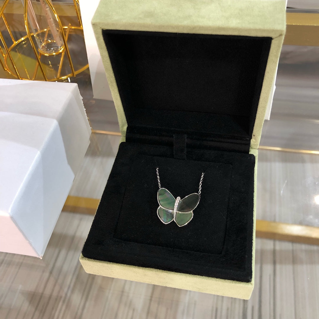 [ORA]GROSSER SCHMETTERLING SILBER ANHÄNGER DIAMANTENHALSKETTE