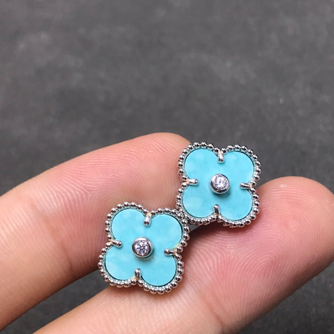 [ORA]CLOVER 1 DIAMOND BLUE SKY SILVER EARRINGS