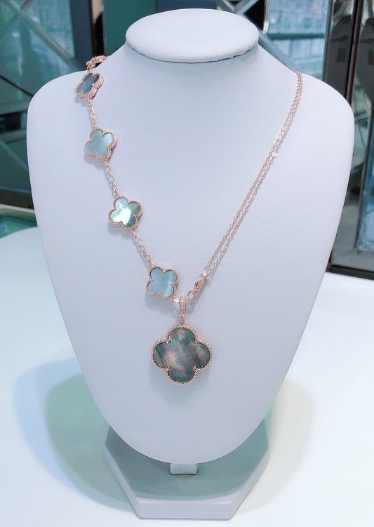 [ORA]COMBINED BRACELET 5 MOTIFS AND NECKLACE DARK MOP ROSE GOLD