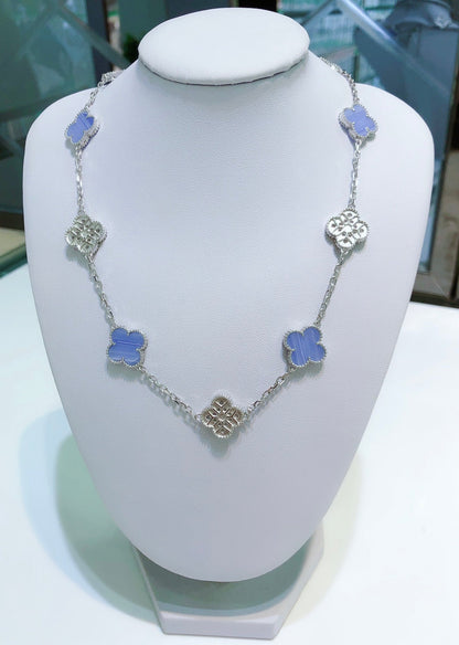 [ORA]KLEE 10 MOTIVE CHALCEDON DIAMANTEN SILBER HALSKETTE