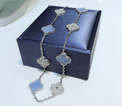 [ORA]KLEE 10 MOTIVE CHALCEDON DIAMANTEN SILBER HALSKETTE