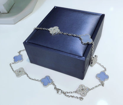[ORA]KLEE 10 MOTIVE CHALCEDON DIAMANTEN SILBER HALSKETTE