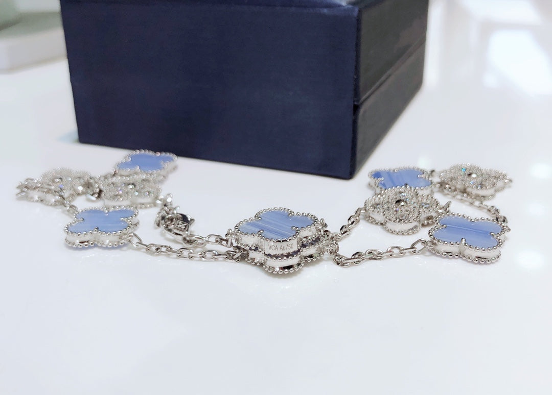 [ORA]KLEE 10 MOTIVE CHALCEDON DIAMANTEN SILBER HALSKETTE