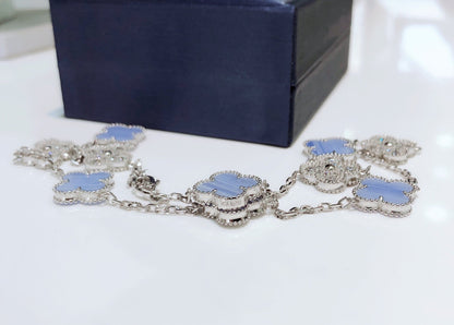 [ORA]KLEE 10 MOTIVE CHALCEDON DIAMANTEN SILBER HALSKETTE