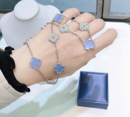 [ORA]KLEE 10 MOTIVE CHALCEDON DIAMANTEN SILBER HALSKETTE