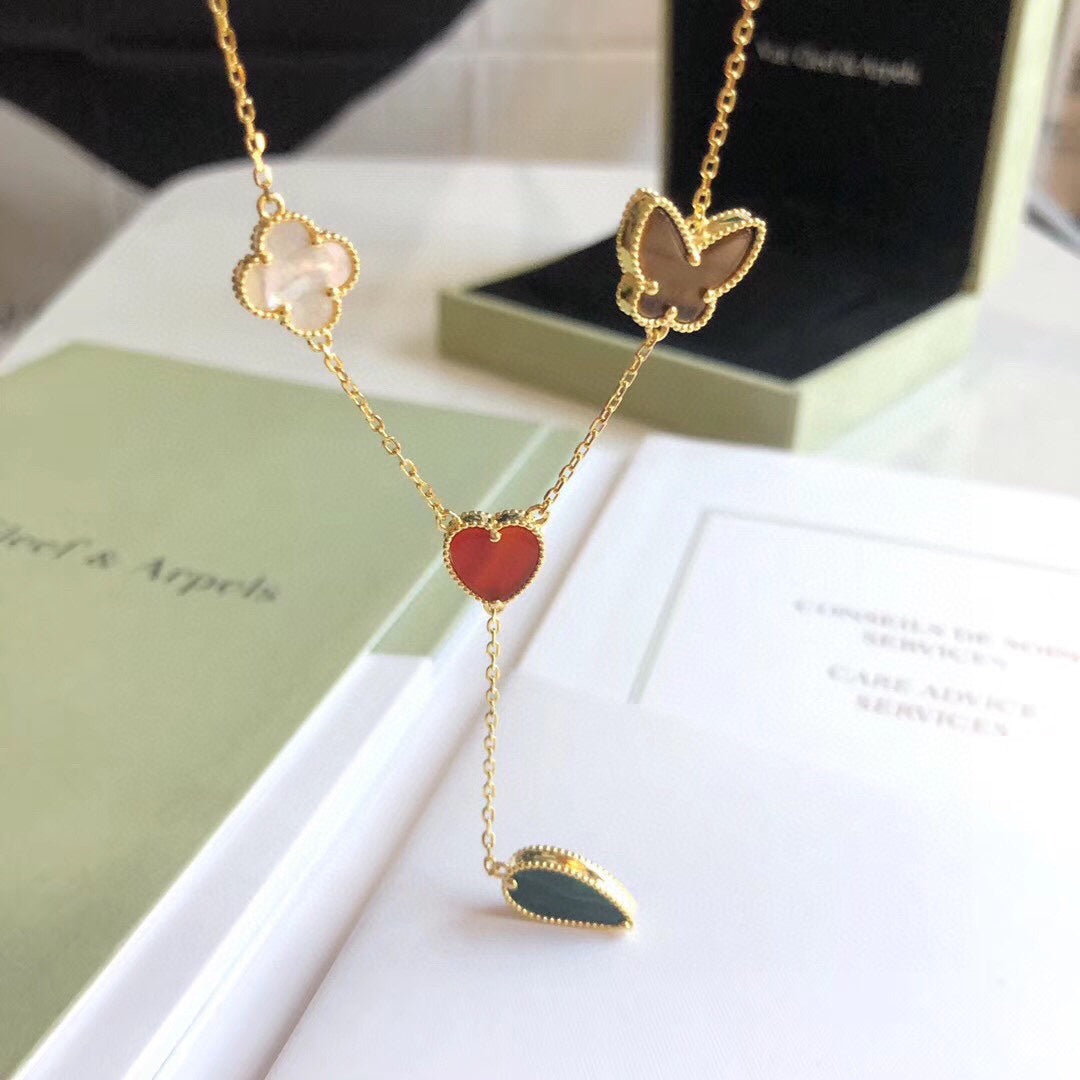 [ORA]LUCKY SPRING 4 MOTIVE ROSÉGOLD HALSKEТTE