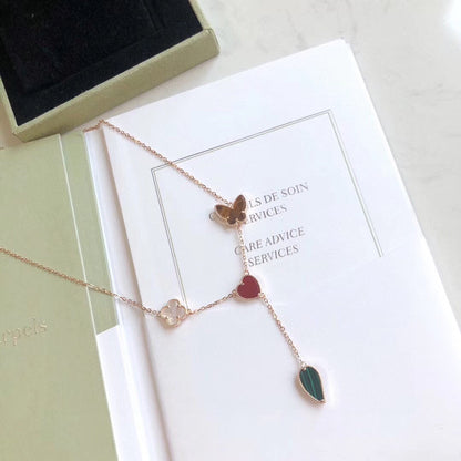 [ORA]LUCKY SPRING 4 MOTIVE ROSÉGOLD HALSKEТTE