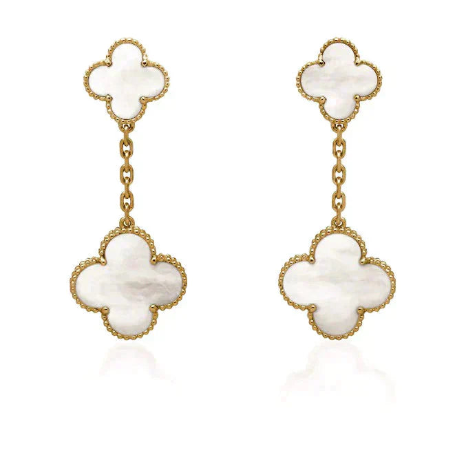[ORA]CLOVER 2 MOTIF WHITE MOP EARRINGS