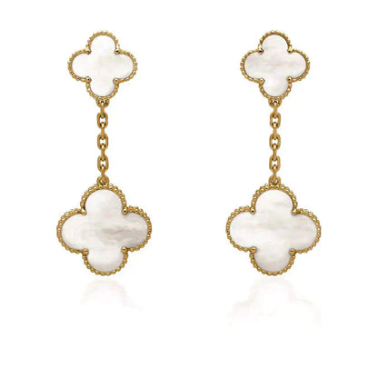 [ORA]CLOVER 2 MOTIF WHITE MOP EARRINGS