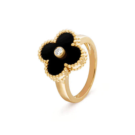 [ORA]CLOVER ONYX RING GOLD DIAMOND
