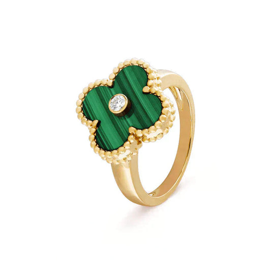 [ORA]CLOVER MALACHITE RING GOLD DIAMOND