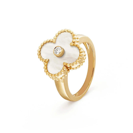[ORA]CLOVER PINK MOP RING GOLD DIAMOND